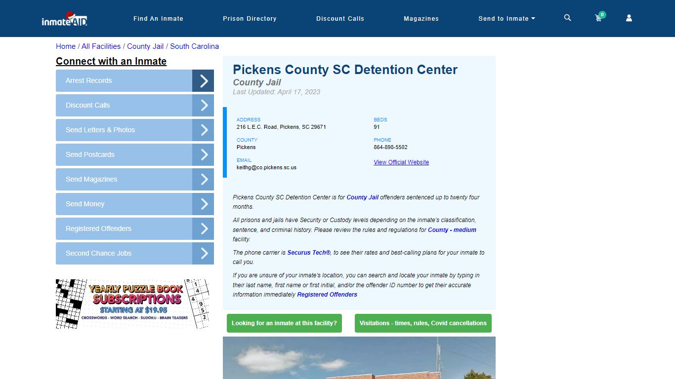 Pickens County SC Detention Center - Inmate Locator - Pickens, SC
