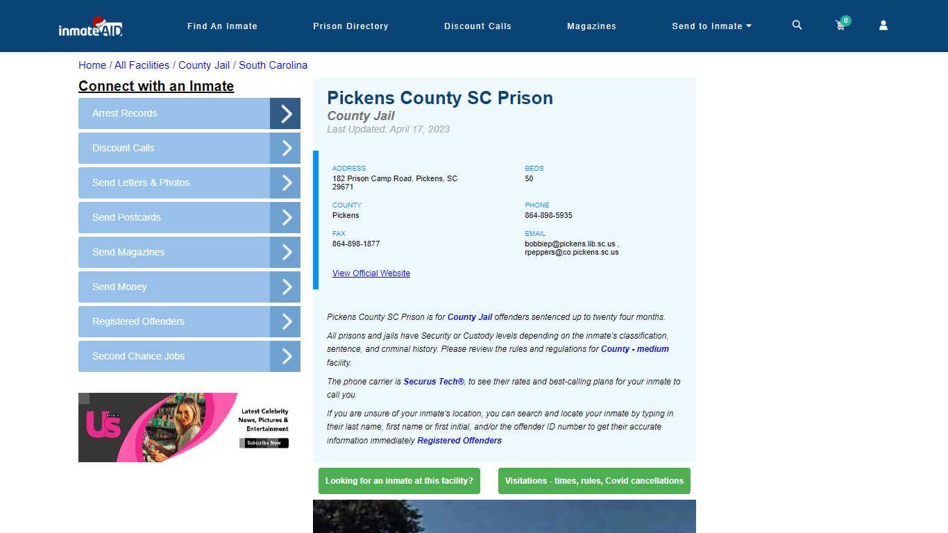 Pickens County SC Prison - Inmate Locator - Pickens, SC